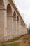 Boleslawiec, Poland. 01/04/2020. Rail viaduct over valley with river Bobr.