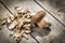 Boletus Edilus mushroom on a wooden table â€“ fresh and dried