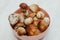 Boletus edulis in a bowl at home preparation for food consumption.