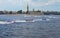 Bolide on water on line on Neva at Formula 1 Power