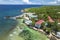 Bolinao, Pangsinan, Philippines - Resort buildings right by the shoreline at the end of Patar beach