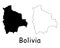 Bolivia Country Map. Black silhouette and outline isolated on white background. EPS Vector