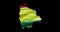 Bolivia map shape with waving flag background. Alpha channel outline of country