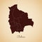 Bolivia region map: retro style brown outline on.