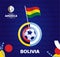 Bolivia wave flag on pole and soccer ball. South America Football 2021 Argentina Colombia vector illustration. Tournament pattern