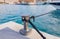 Bollard and mooring lines motor yacht