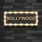 Bollywood cinema. Indian movie, 3d classic film posters board gold text in 3d on black background realistic vector illustration