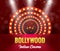 Bollywood Indian Cinema Film Banner. Indian Cinema Logo Sign Design Glowing Element with Stage