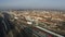 Bologna Centrale railroad station and tracks and city, Italy. Aerial shot