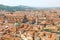 Bologna cityscape of the old medieval town center with San Petronio Basilica on Piazza Maggiore square in Bologna, Italy