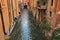 Bologna, Emilia-Romagna, Italy: the canal in the old town that served to operate the water mills