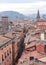 Bologna, Italy - 16 Nov, 2022: Cityscape views over the towers and rooftops of Bologna