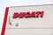 Bologna , Italy 17 June 2018 : close up of the ducati logo located in the production factory of the famous motorcycling