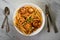 Bolognese Bucatini Grilled Shrimp