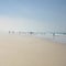 Bolonia beach on Tarifa coast with fog and haze, Cadiz, Spain.