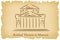 Bolshoi Theatre in Moscow, Russia lineart illustration for logo, icon, poster, banner on background imitating brown old paper with