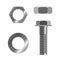 Bolt fastener and several types of nuts realistic vector illustration isolated
