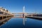 Bolte bridge and large cargo ship from Docklands waterfront