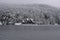 Bolu Golcuk National Park, lake wooden house on a snowy winter day in the forest in Turkey