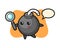 Bomb cartoon character searching with a magnifying glass