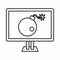 Bomb on computer monitor icon, outline style