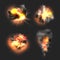 Bomb explosion. Exploded fire flame and smoke dramatic effects vector realistic templates