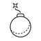 Bomb explosion icon. Isolated, lined, black illustration of dynamite with flame cord. Sparkling weapon danger sign.