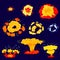 Bomb Explosion Isolated Icons Set. Dynamite Danger Explosive Detonation and Atomic Comics Clouds