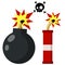 Bomb and explosive objects. Dangerous element. Blast and fire