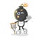 Bomb head sick with limping stick. cartoon mascot vector