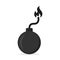 Bomb icon. Dynamite icon. Cartoon explosive weapon for destruction. Grenade for threat and boom. Black silhouette with fire.