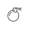 Bomb line icon. Explosive dynamite, symbol of danger, war, risk. Web label drawn in outline style. Graphic element