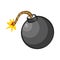 Bomb About To Blast/ Illustration of a cartoon black bomb icon about to explode with burning wick, isolated on white