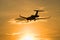 The Bombardier BD-700-1A11 Global 5000 M-KBSD) flying in sunset sky