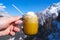 Bombardino drink in the mountains in winter in Italy