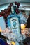 Bombay Sapphire gin bottle at The Luxury collection in a ice bucket, liquor concept