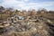 Bombed houses in Ukraine during Russian aggression, burnt houses on the outskirts of the city