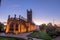 Bombed out church in the sunset.