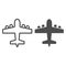 Bomber airplane line and solid icon. War aircraft, aerial reconnaissance army plane symbol, outline style pictogram on