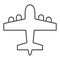 Bomber airplane thin line icon. War aircraft, aerial reconnaissance army plane symbol, outline style pictogram on white