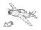 Bomber plane drops bomb sketch engraving vector