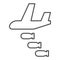 Bomber thin line icon. Air bombing, war attack and aircraft symbol, outline style pictogram on white background