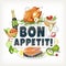Bon appetit label header lettering food cooked dishes festive ho