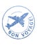 Bon voyage blue grunge rubber stamp with airplane.