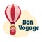 Bon Voyage postcard, banner, poster with girl in air balloon