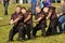 Bonar Bridge, Scotland - September 20th, 2014 - Tug-of-war team competing in the Highland Games