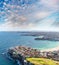 Bondi Beach, Sydney. Sunset aerial view from helicopter