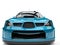 Bondi blue modern touring race car - front view closeup shot