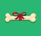 Bone with red ribbon for dog pets reward present gift symbol with green background in flat illustration vector