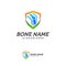 Bone shield logo. Healthy bone Icon. Knee bones and joints care protection logo template. Medical flat logo design. Vector of